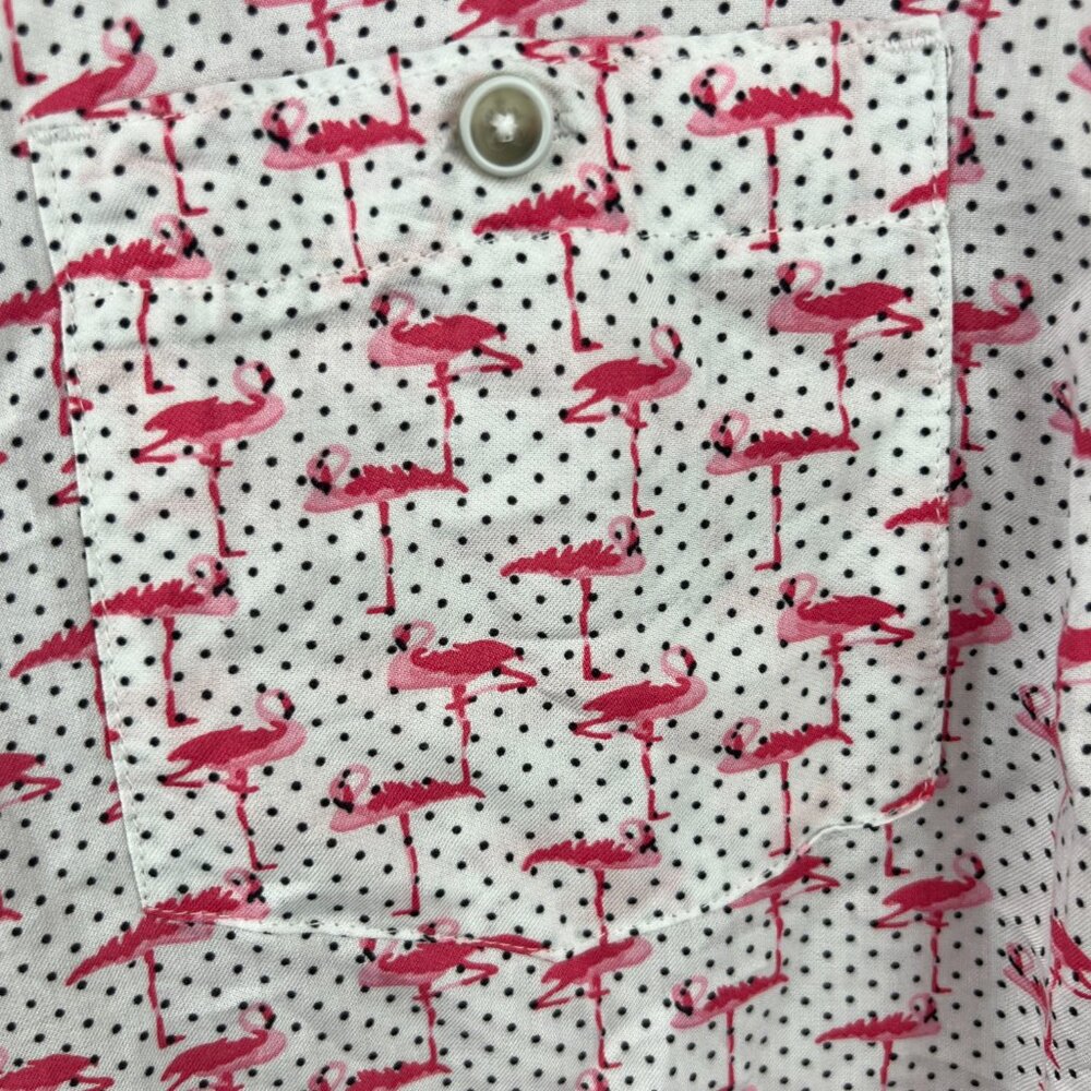 NWT Age of Wisdom Mens Short Sleeve Button Down Shirt Size L Flamingo Micro‎ Dot - Picture 4 of 7